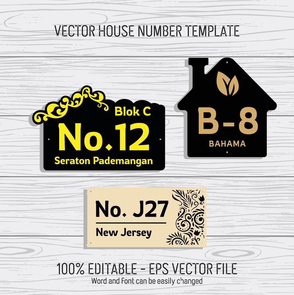 Laser cutting template files for house numbers, housing numbers, room numbers, villas, pavilions, apartments, and street names vector