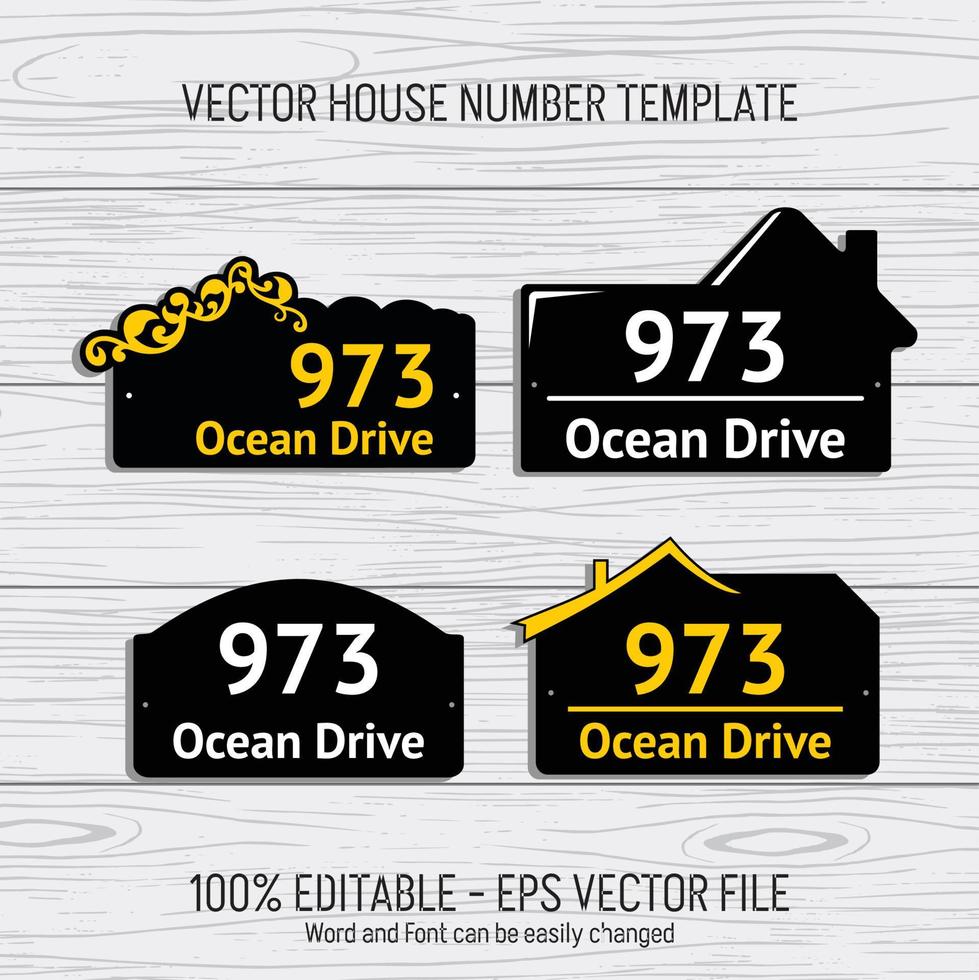 Laser cutting template files for house numbers, housing numbers, room numbers, villas, pavilions, apartments, and street names vector