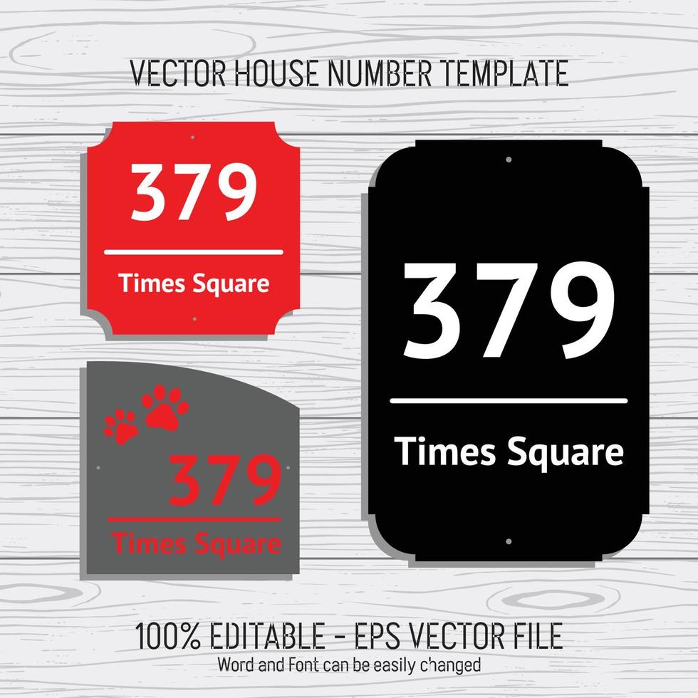 Laser cutting template files for house numbers, housing numbers, room numbers, villas, pavilions, apartments, and street names vector