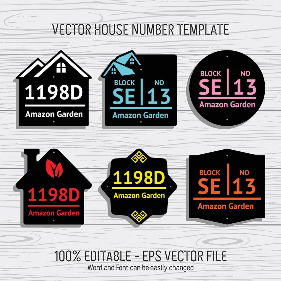 Laser cutting template files for house numbers, housing numbers, room numbers, villas, pavilions, apartments, and street names vector