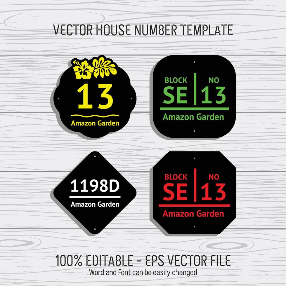 Laser cutting template files for house numbers, housing numbers, room numbers, villas, pavilions, apartments, and street names vector
