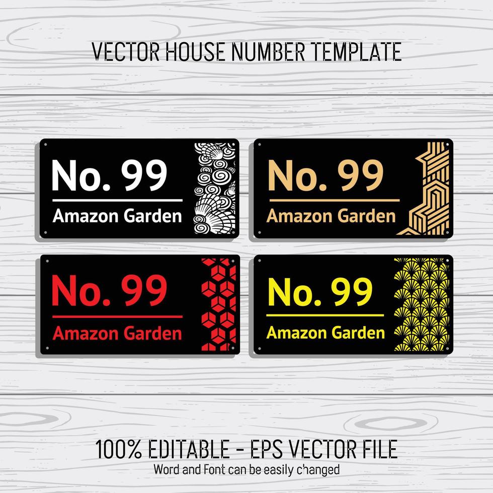 Laser cutting template files for house numbers, housing numbers, room numbers, villas, pavilions, apartments, and street names vector