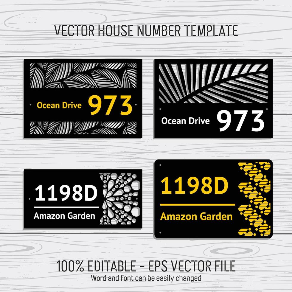 Laser cutting template files for house numbers, housing numbers, room numbers, villas, pavilions, apartments, and street names vector