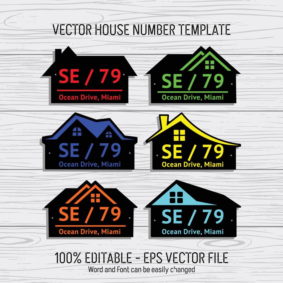 Laser cutting template files for house numbers, housing numbers, room numbers, villas, pavilions, apartments, and street names vector