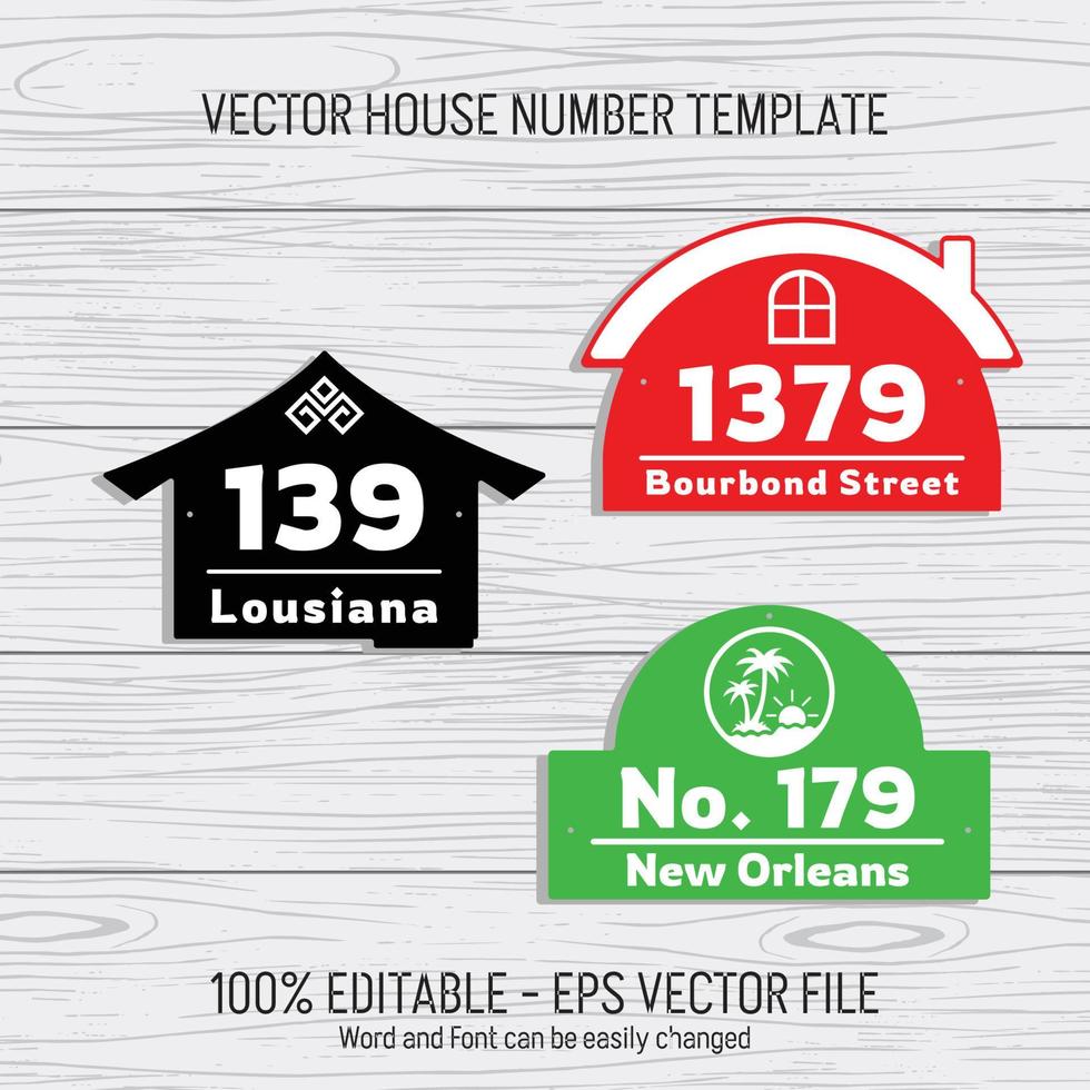 Laser cutting template files for house numbers, housing numbers, room numbers, villas, pavilions, apartments, and street names vector