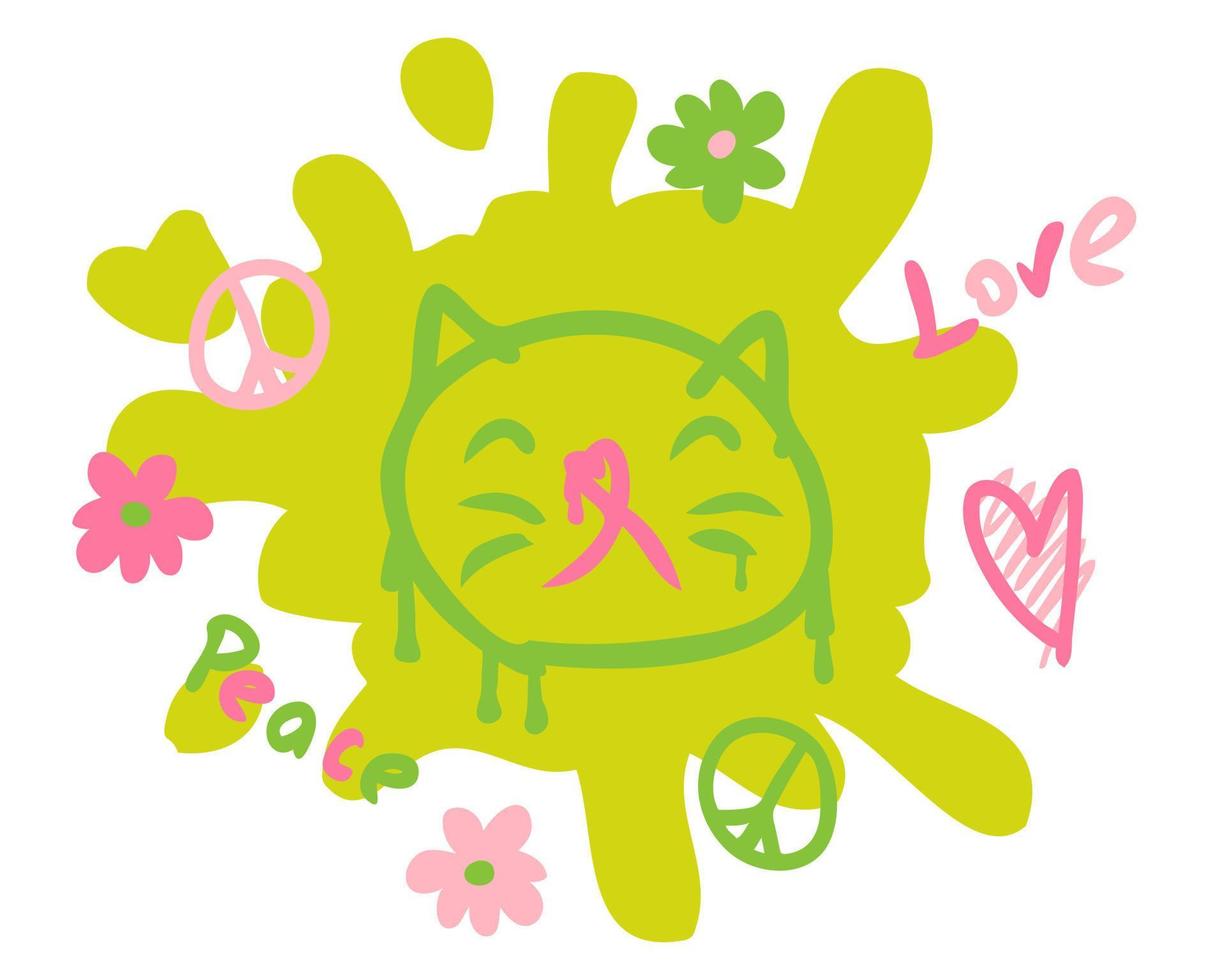 Doodle dripping cat face print in vivid colors. Perfect for tee, sticker, poster. vector