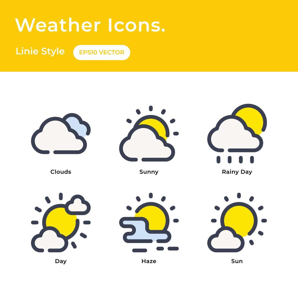 Weather icons set with linie style vector