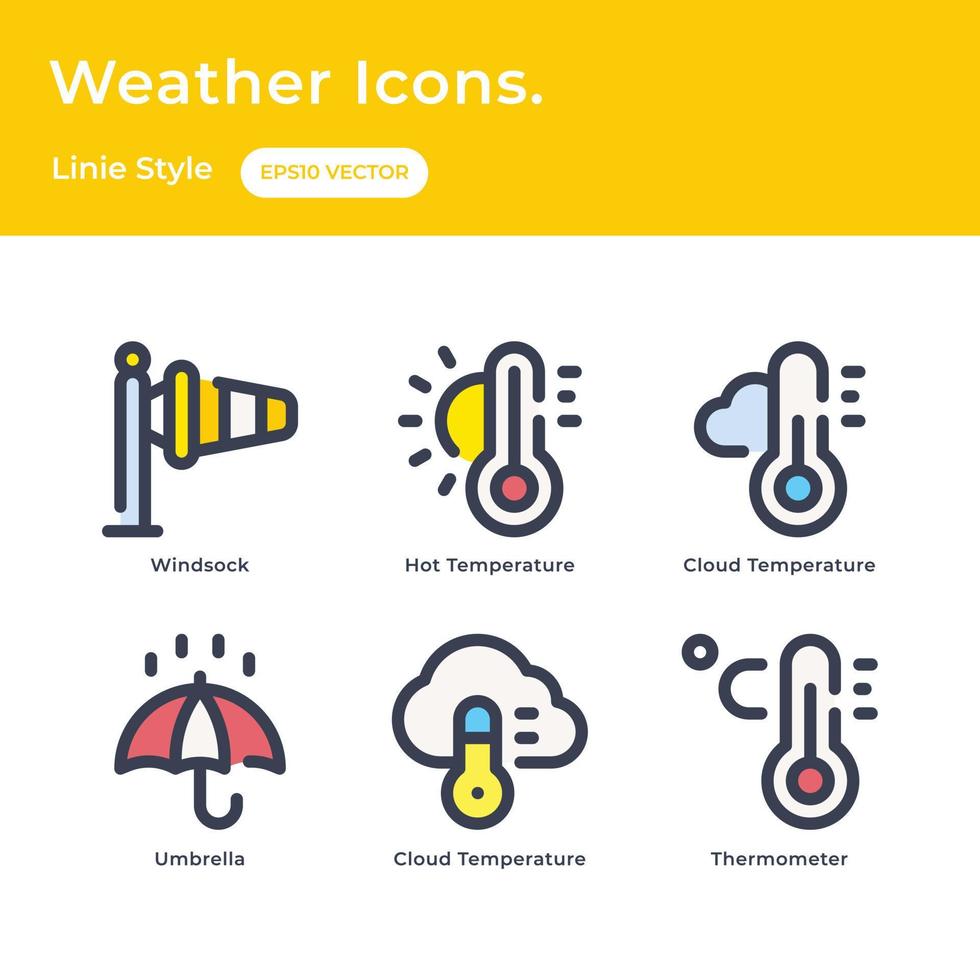 Weather icons set with linie style vector