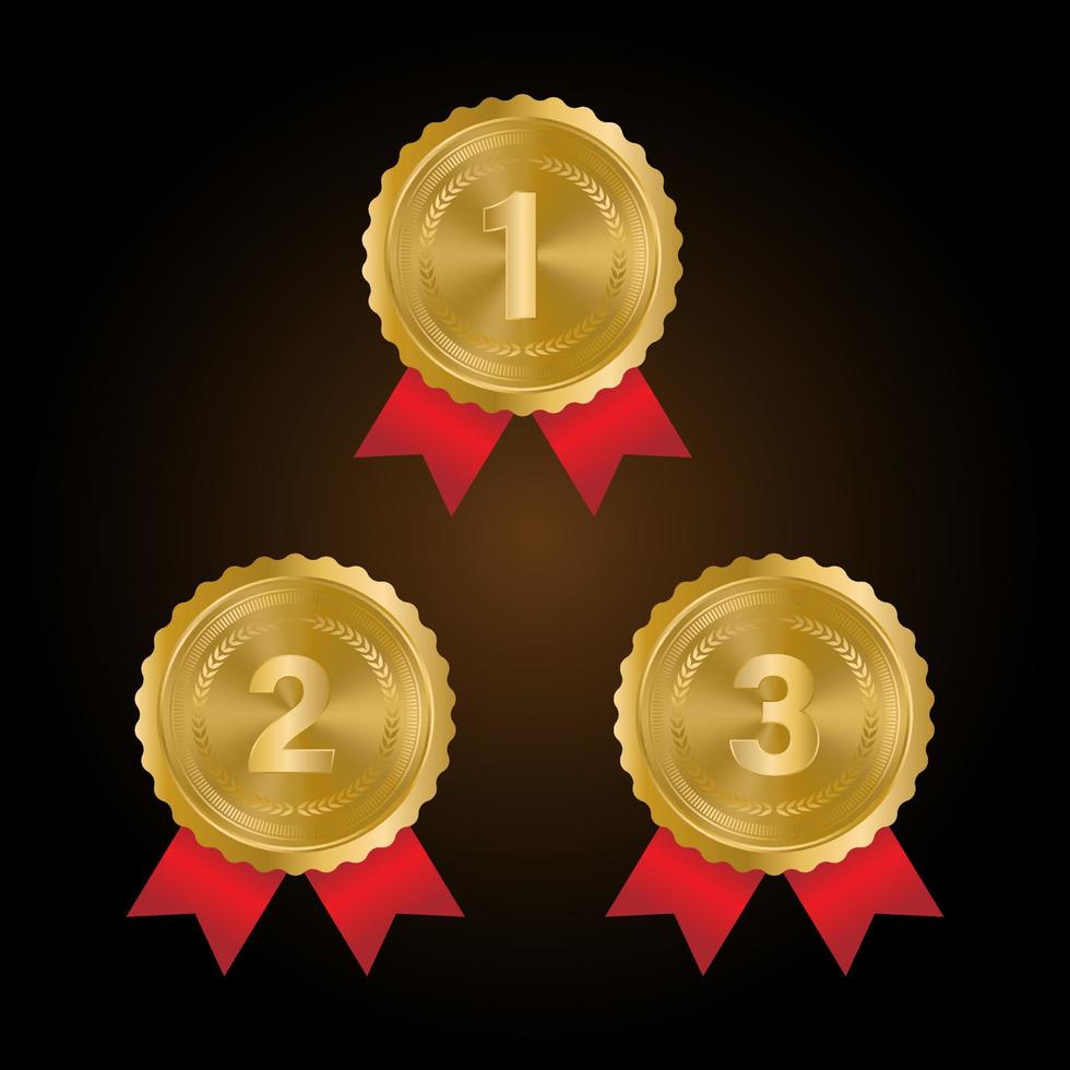1st, 2nd, 3rd Sports awards three medals, gold isolated on a black background vector