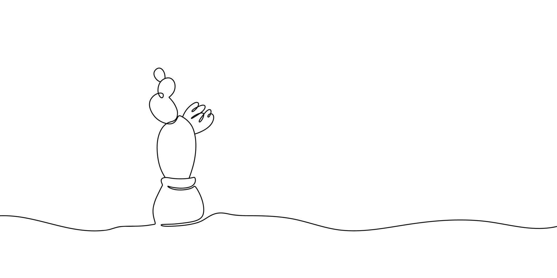 Continuous line drawing cactus in pot vector