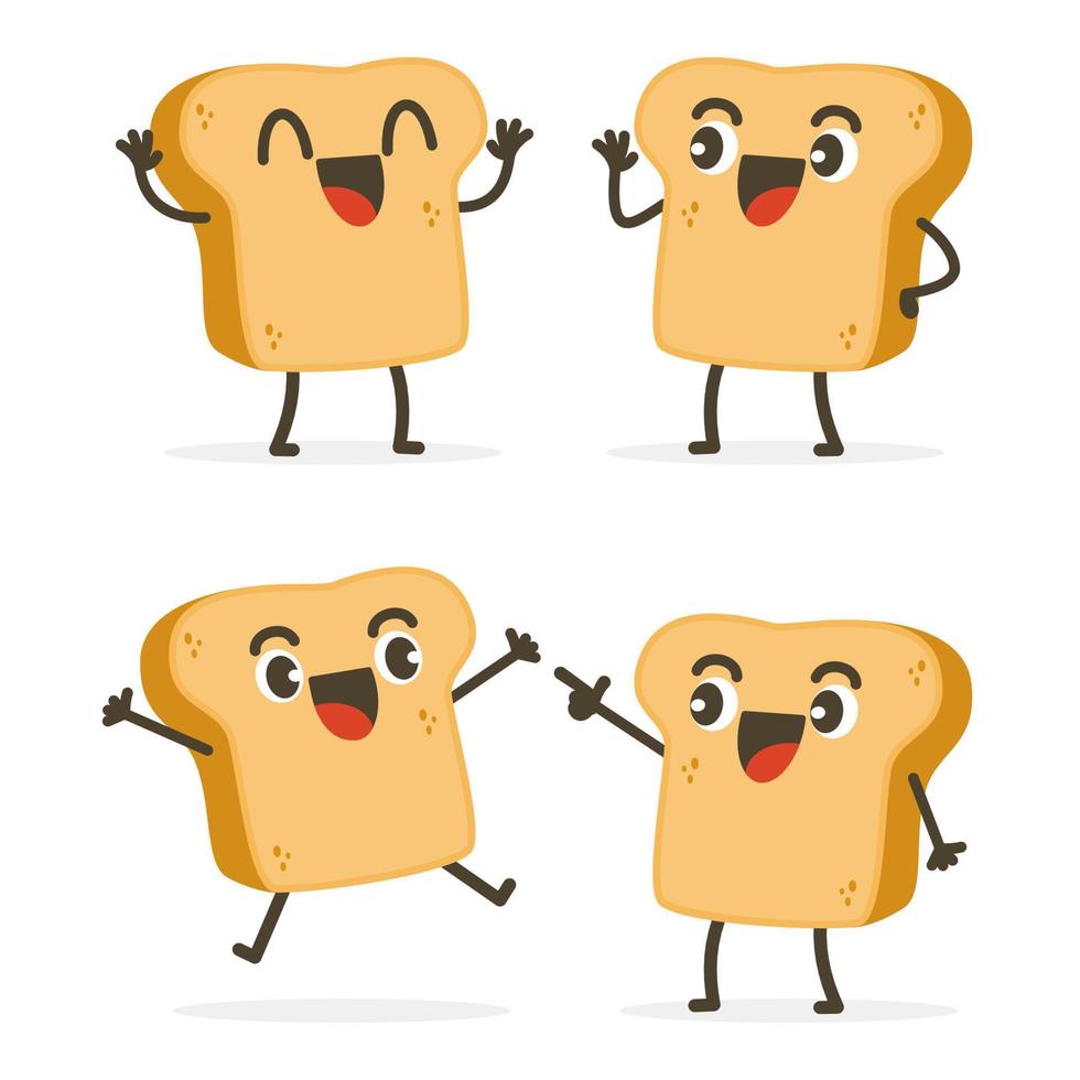 conjunto de lindos personajes de comida de dibujos animados de pan aislados en blanco. vector