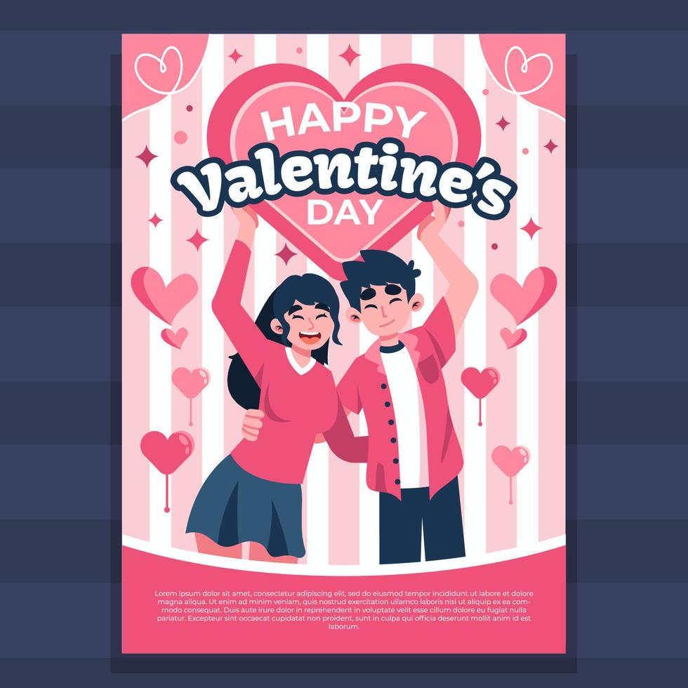 Valentines Day Poster Template with a Happy Couple vector