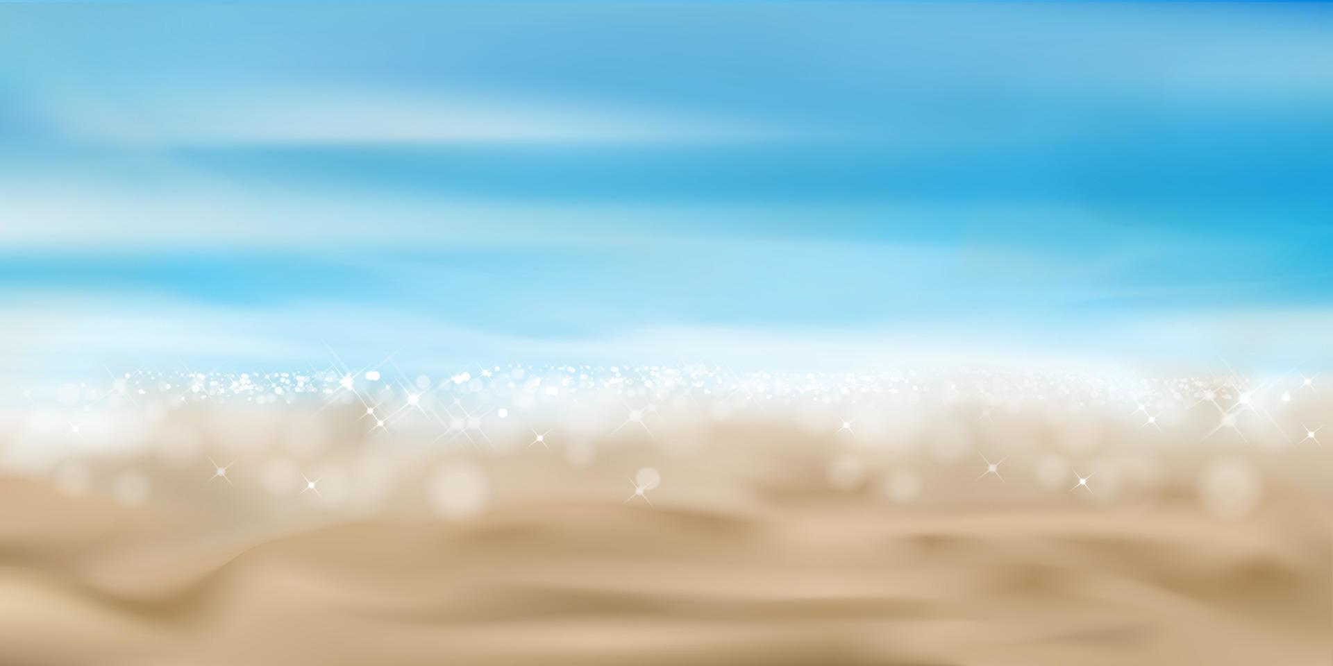 Beach sand with blue sky,Summer background of Tropical beach with sunlight sparkling on ocean water.Natural seascape with blurred horizon,Tropical seashore landscape,Vector Summer vacation on seaside vector