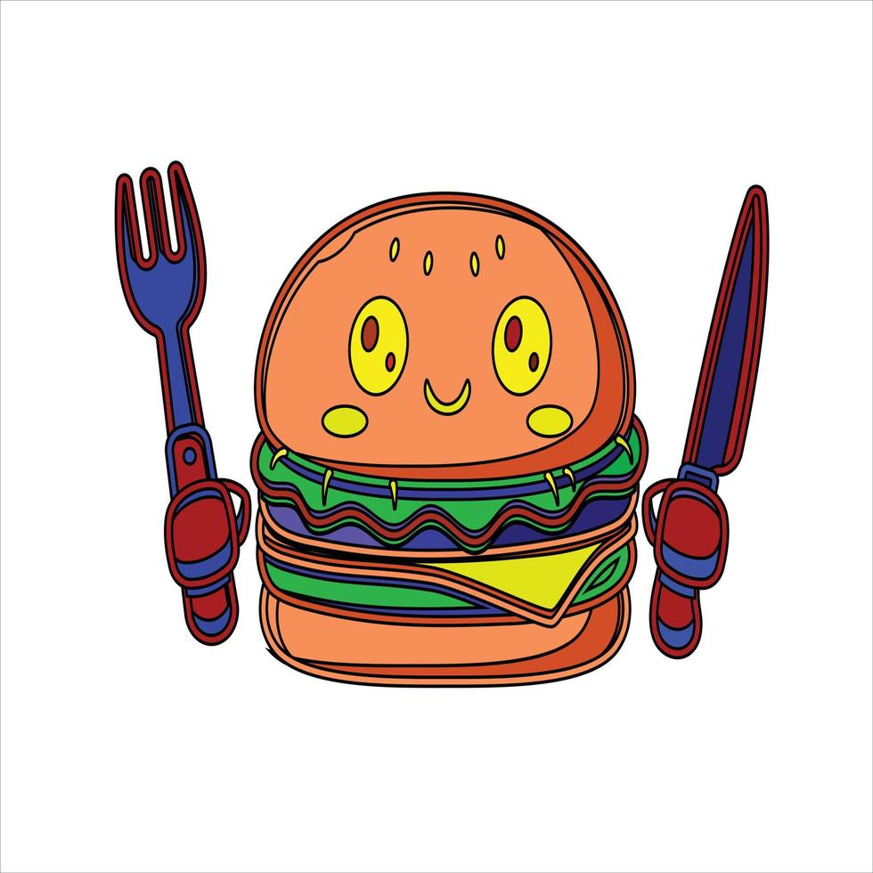 kawai icon food item with coloring page for kids vector