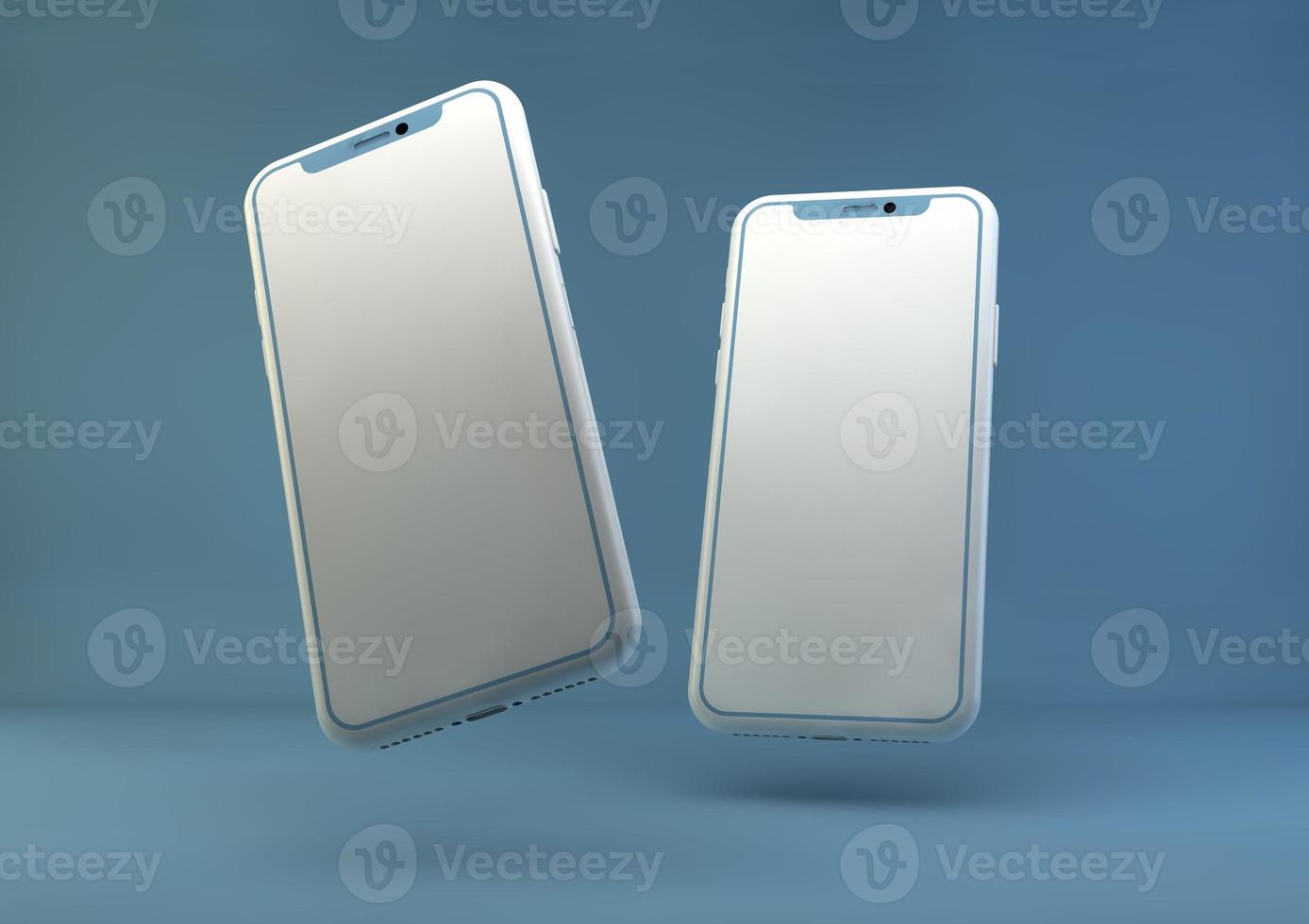 maqueta sin marco de teléfono inteligente. Representación 3d de un iphone nuevo en color plateado: plantilla con pantalla en blanco para la presentación de la aplicación. foto