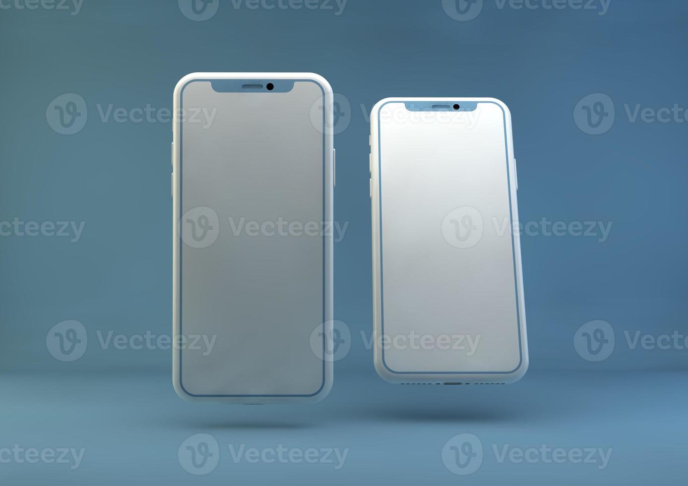 maqueta sin marco de teléfono inteligente. Representación 3d de un iphone nuevo en color plateado: plantilla con pantalla en blanco para la presentación de la aplicación. foto
