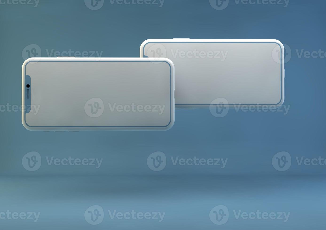Smartphone frameless mockup. 3d render of Brand new Iphone in silver color - template with blank screen for application presentation. photo