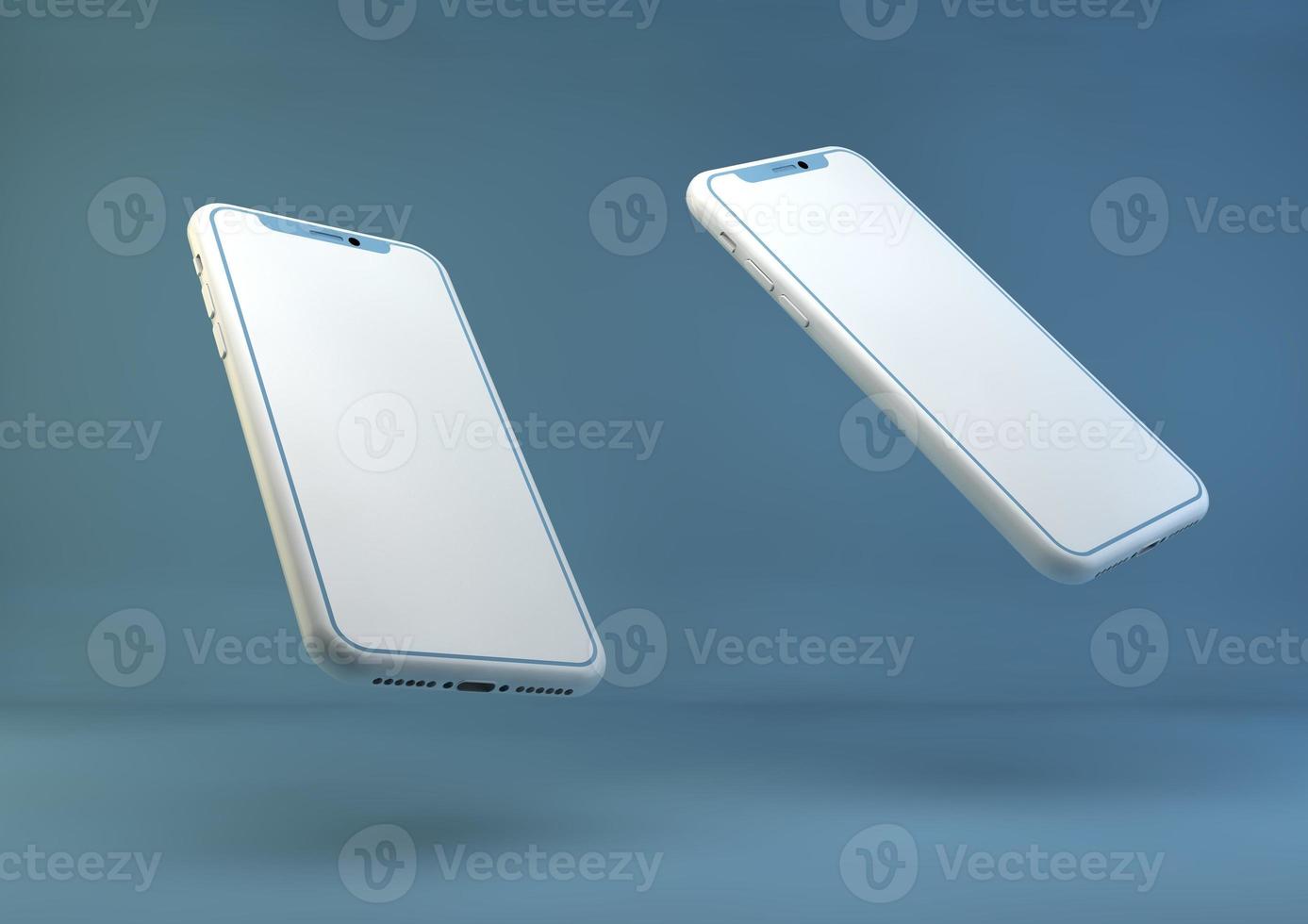 Smartphone frameless mockup. 3d render of Brand new Iphone in silver color - template with blank screen for application presentation. photo