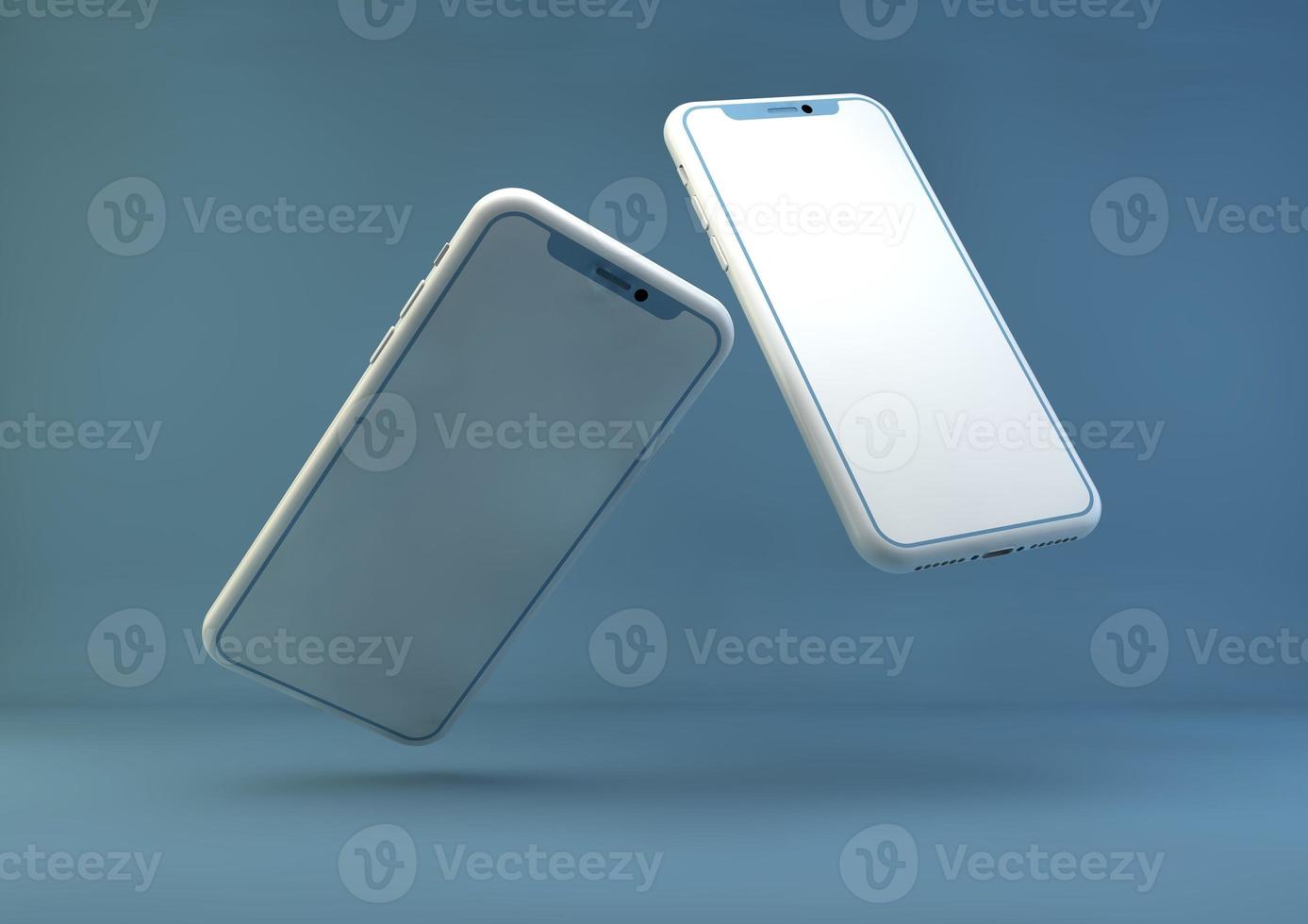 Smartphone frameless mockup. 3d render of Brand new Iphone in silver color - template with blank screen for application presentation. photo