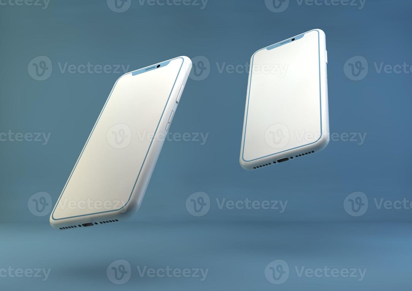 Smartphone frameless mockup. 3d render of Brand new Iphone in silver color - template with blank screen for application presentation. photo