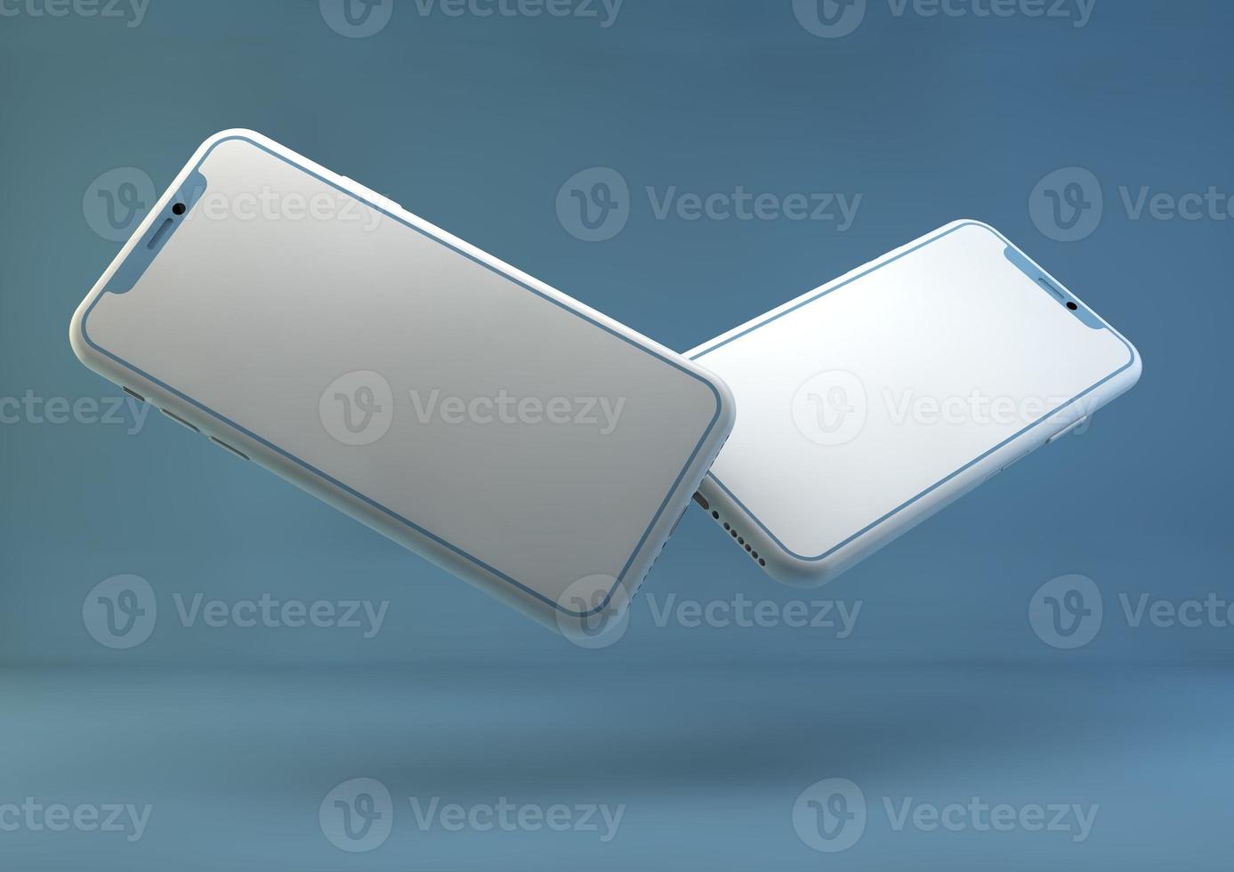 Smartphone frameless mockup. 3d render of Brand new Iphone in silver color - template with blank screen for application presentation. photo