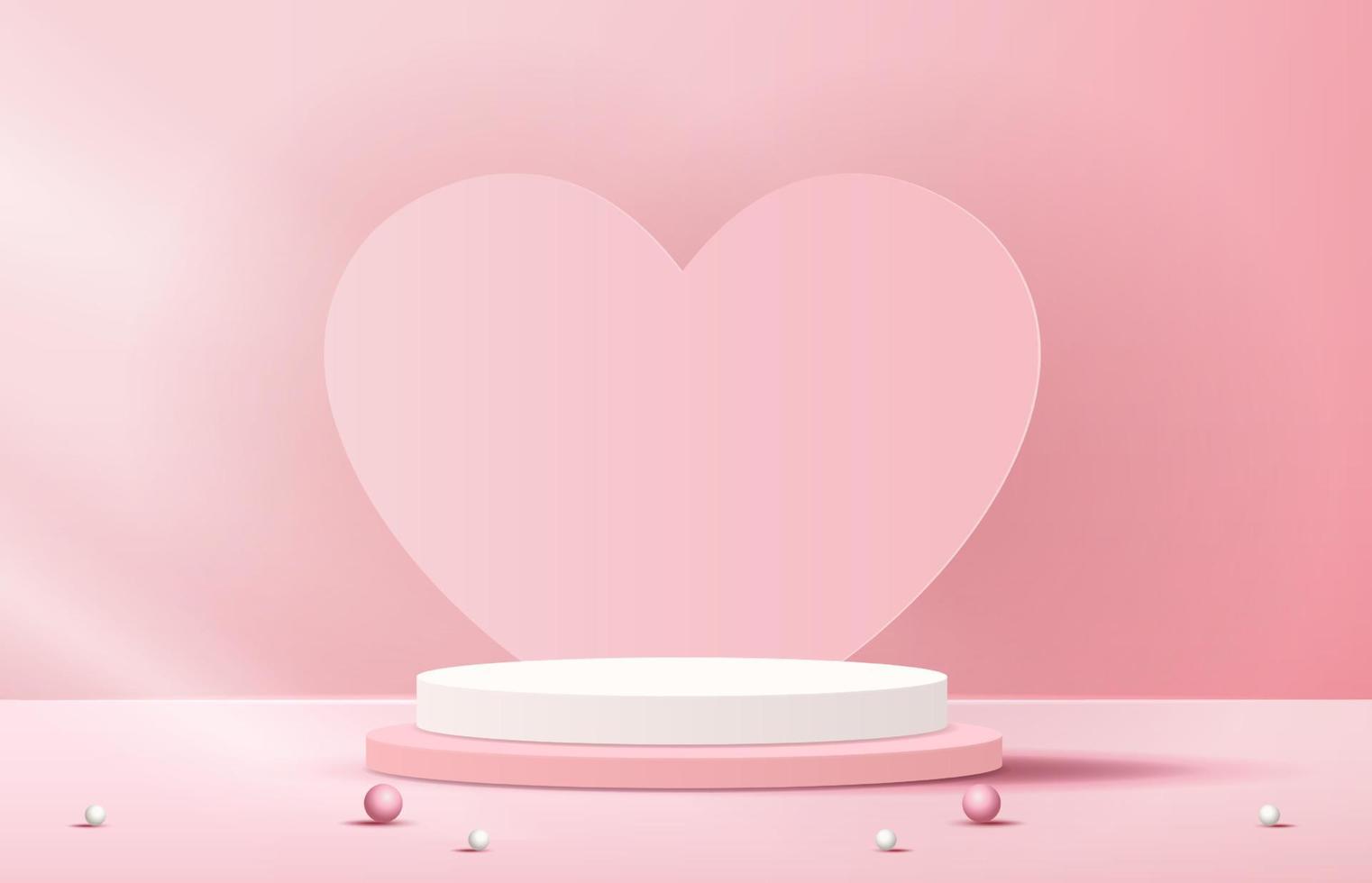 productos de fondo de pantalla de podio rosa para el día de san valentín en la plataforma de amor. soporte para mostrar cosméticos con estilo artesanal. símbolos de amor por feliz. diseño vectorial vector