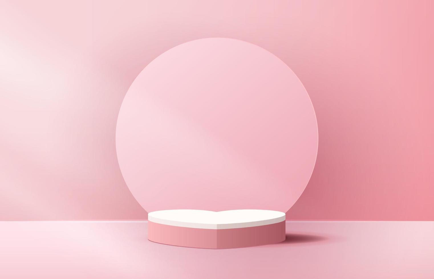 Pink podium display background products for valentine day in love platform. stand to show cosmetic with craft style. symbols of love for happy. vector design.