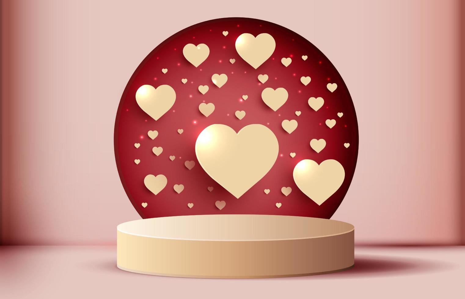 Pink podium display background products for valentine day in love platform. stand to show cosmetic with craft style. symbols of love for happy. vector design.