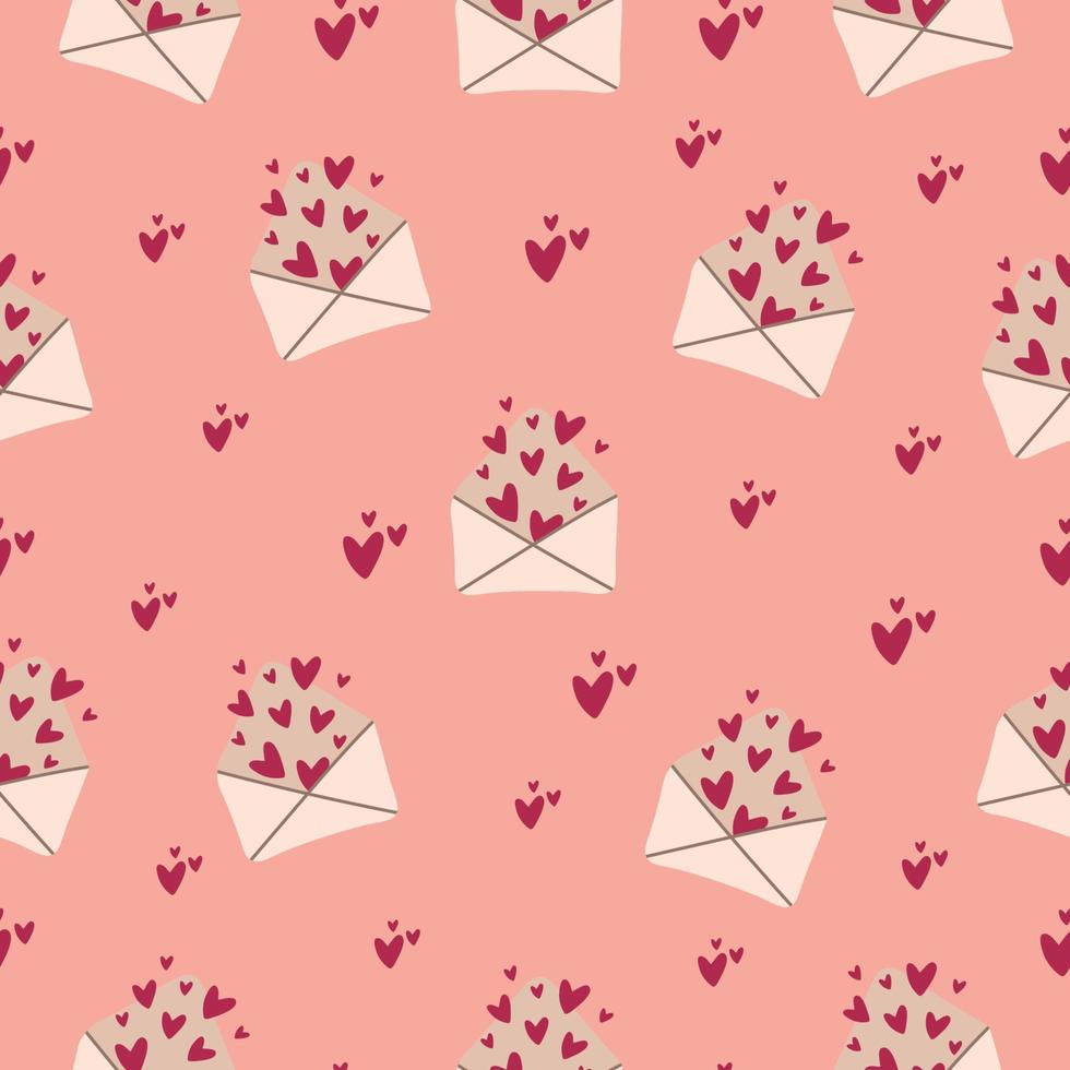 Seamless romantic pattern with hand drawn hearts and love letters. Festive vector patternwith romance symbols for prints, fabric and wrapping paper. Valentines day concept