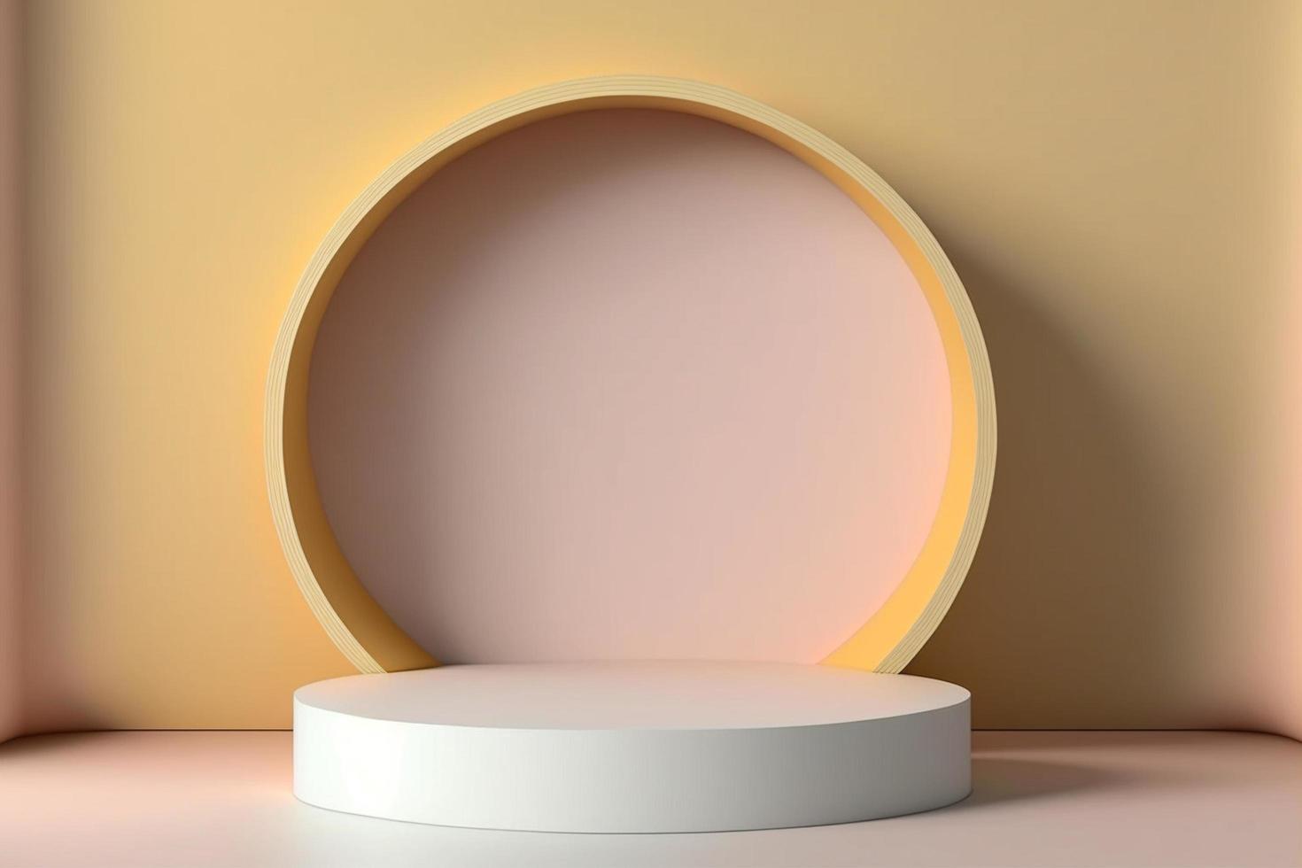 mini empty and podium circle stage blank and decoration with woodstyle in 3d realistic rendering, simple and minimalist, clean photo