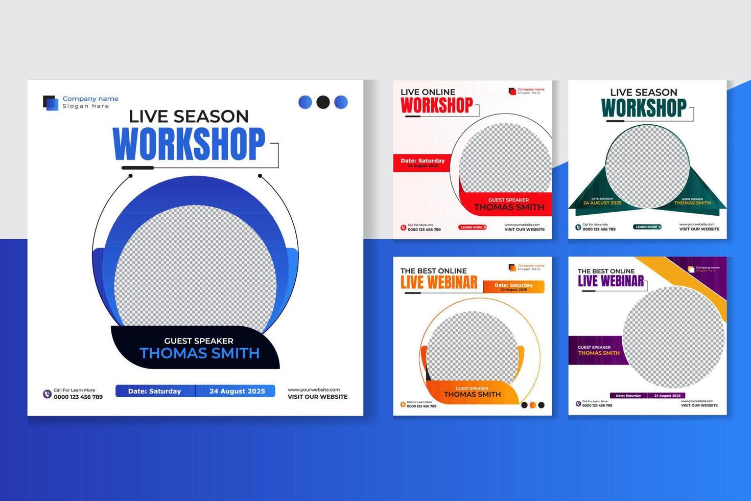 Live workshop social media post design bundle vector