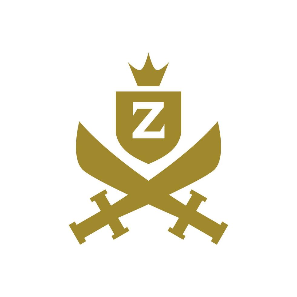 letter Z inside a shield and a sword with a classic medieval style. classic elegant logo template. vector