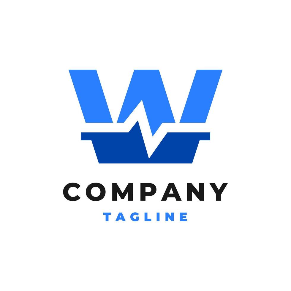 letter W with a pulse shape or heart beat medical shape or equalizer audio shape. vector