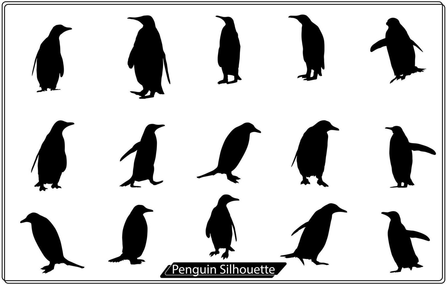 Set of Penguin silhouettes in black. Free vector