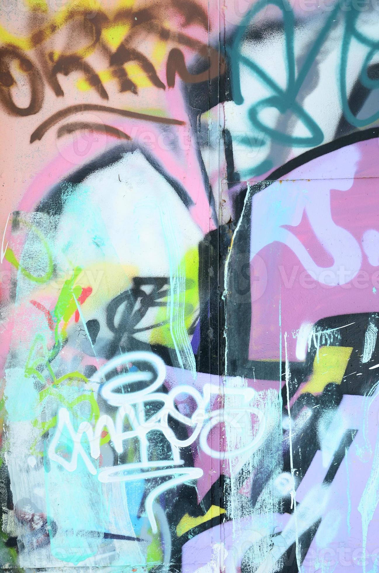 Closeup fragment of a graffiti drawing applied to the wall by aerosol