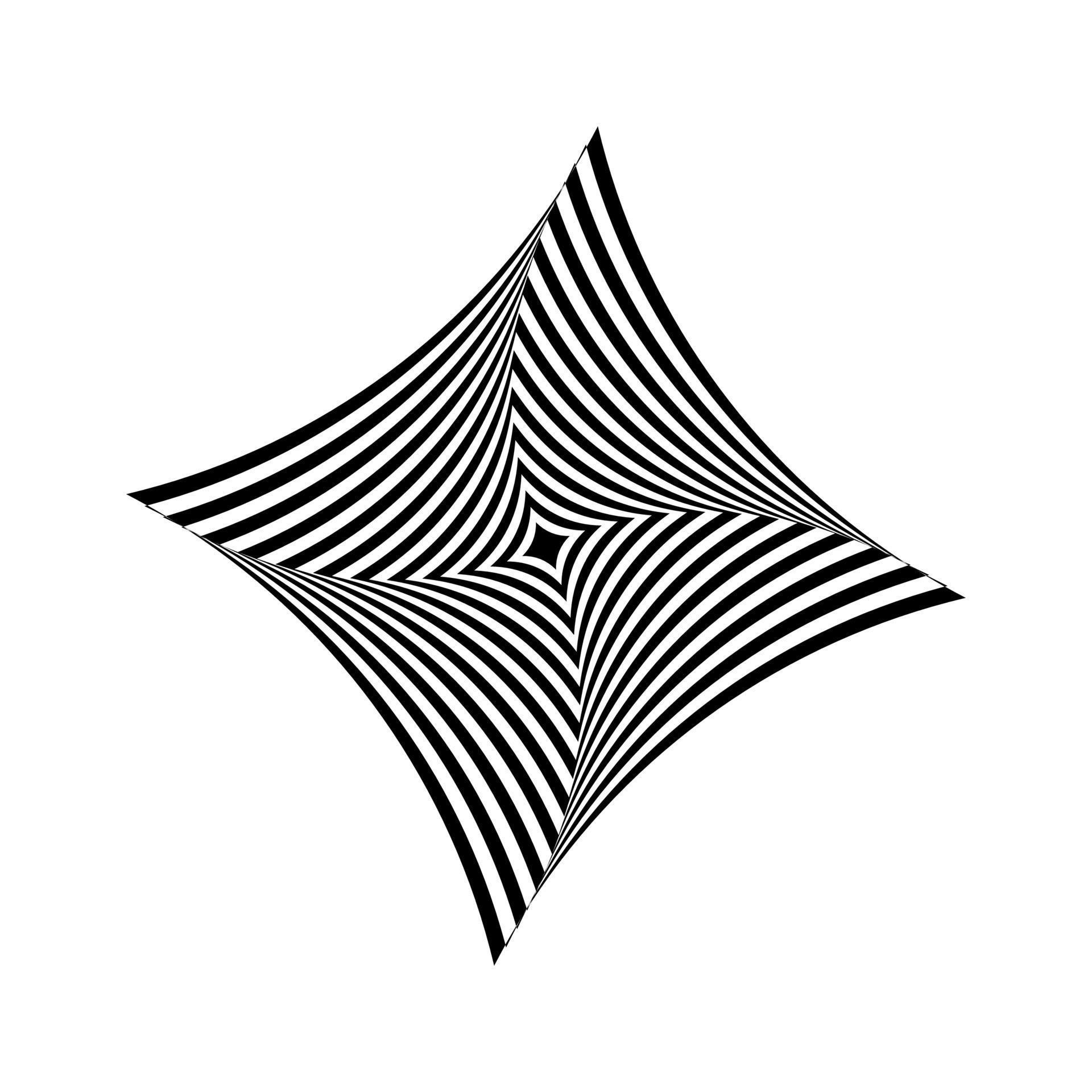 Black diamond star optical illusion wavy lines spiral. Vector art of