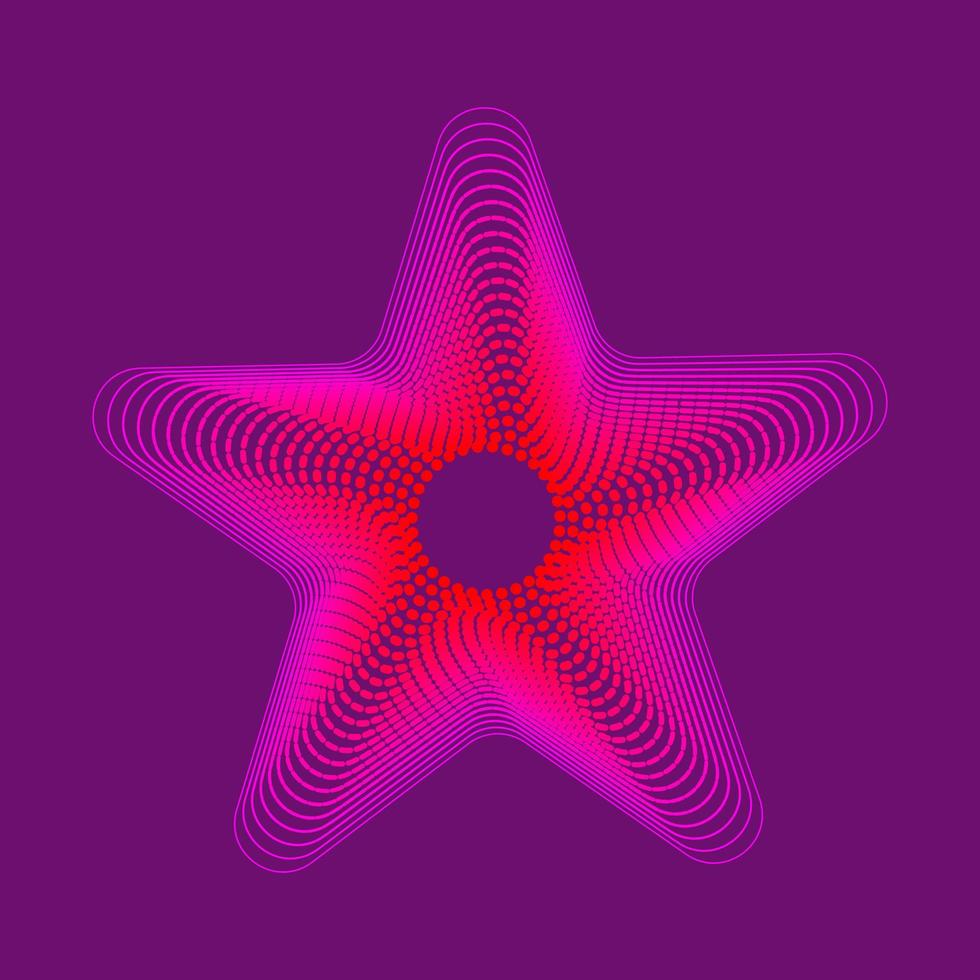 Abstract pink and red dotted lines starfish vector art. Sea star fish blend effect logo. Cartoon style marine ocean star.