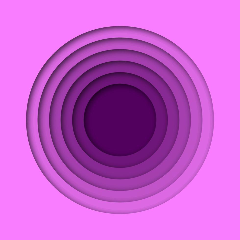 3d paper cut effect concentric circles vector background. Pink and purple 3d relief carving art pattern.