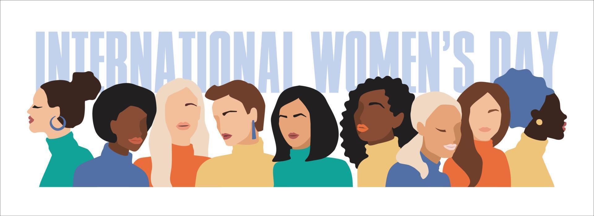 ilustración vectorial aislada de mujeres abstractas con diferentes colores de piel. lucha por la libertad, la independencia, la igualdad. concepto para el día internacional de la mujer y otros usos vector
