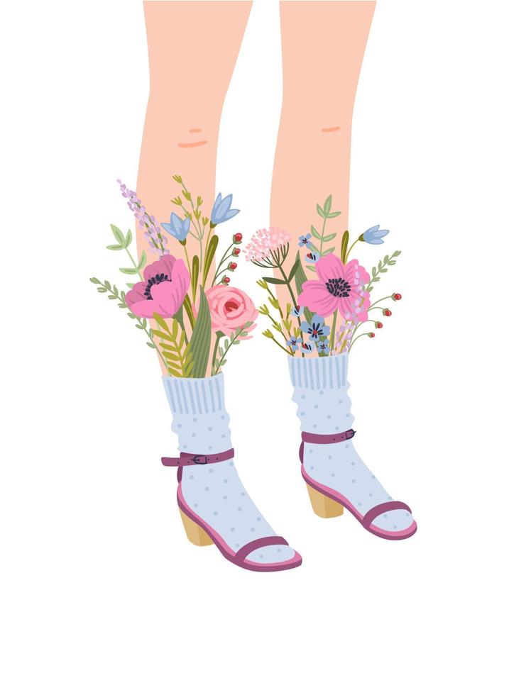 Isolated illustration of female legs with flowers. Concept for International Women s Day and other use vector