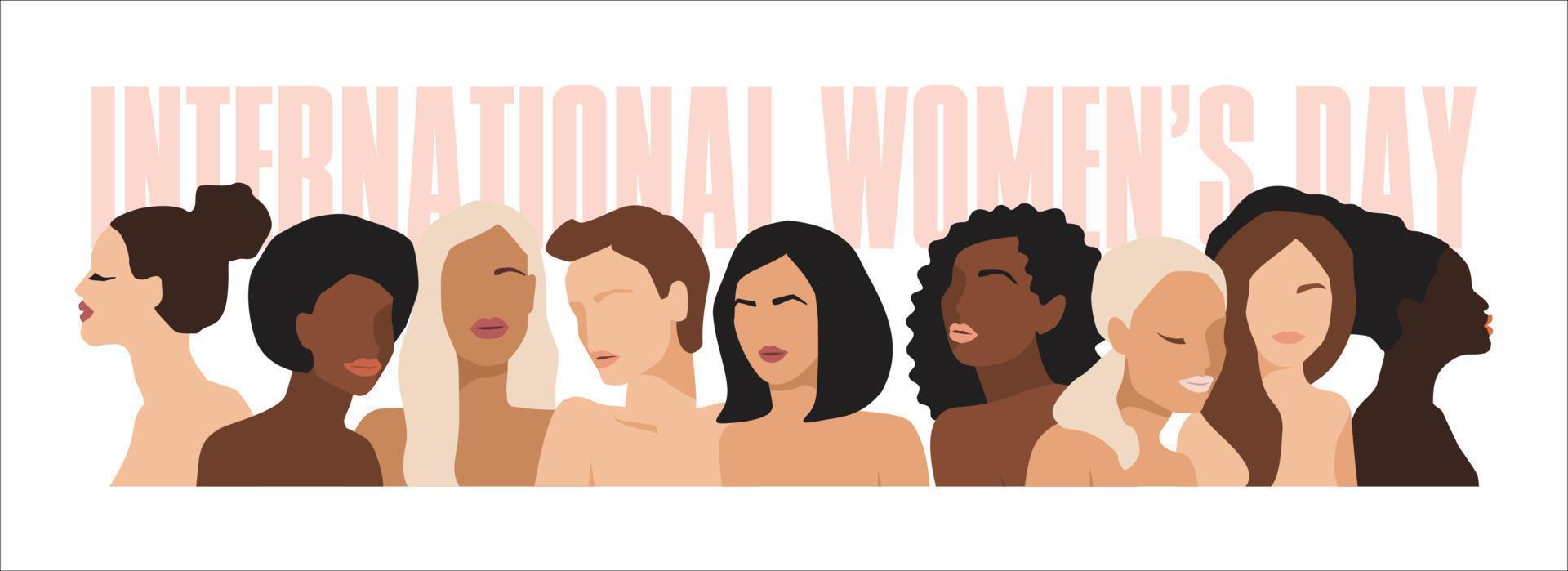 ilustración vectorial aislada de mujeres abstractas con diferentes colores de piel. lucha por la libertad, la independencia, la igualdad. concepto para el día internacional de la mujer y otros usos vector