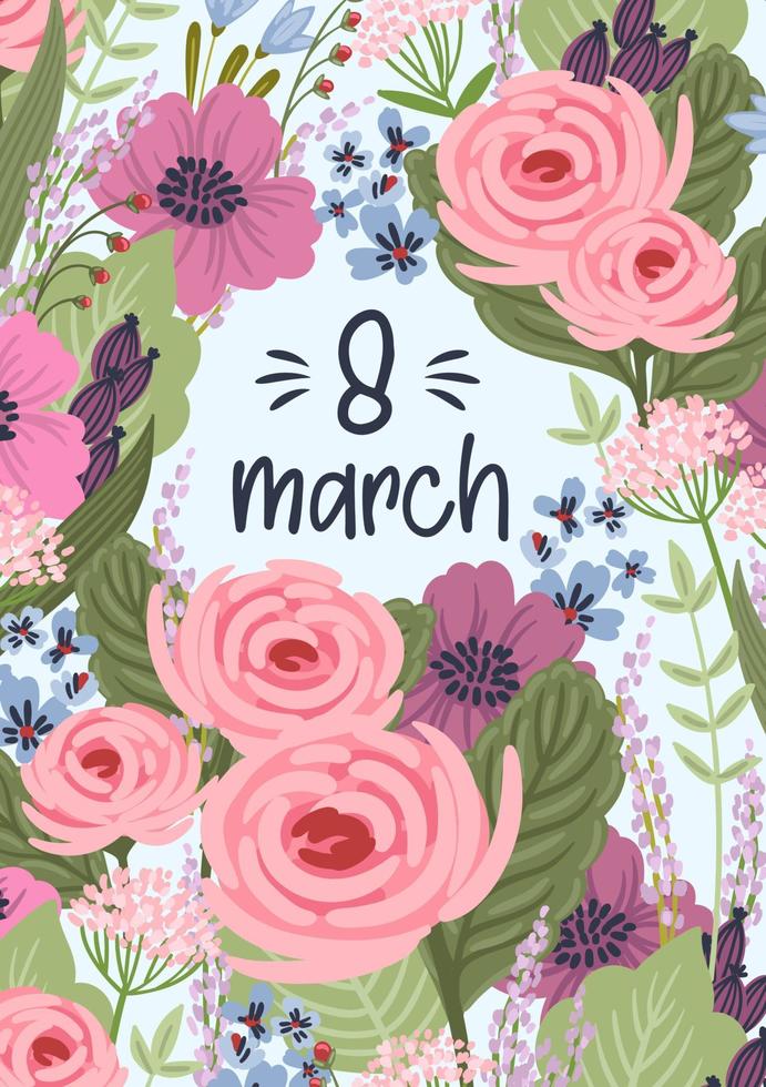 Vector template with beautiful flowers. Design concept for International Women s Day and other use