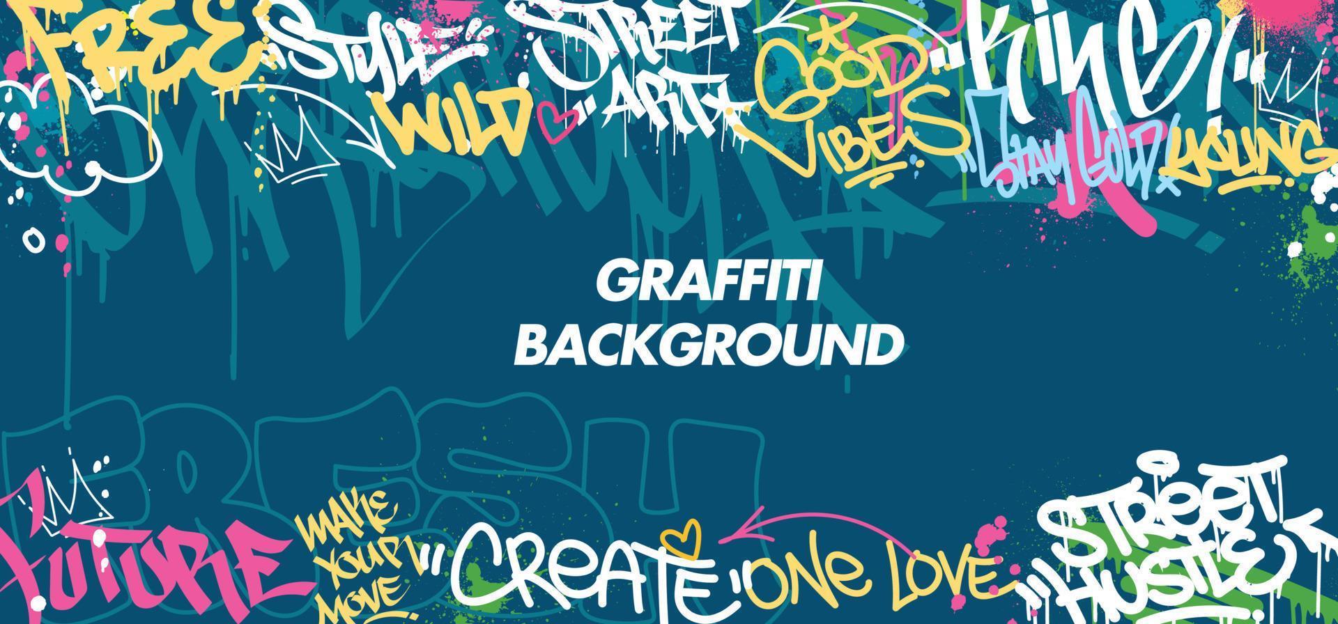 Colorful Graffiti Wall Art Background Street Art Hip-Hop Urban Vector Illustration Background. Seamless amazing graffiti art background