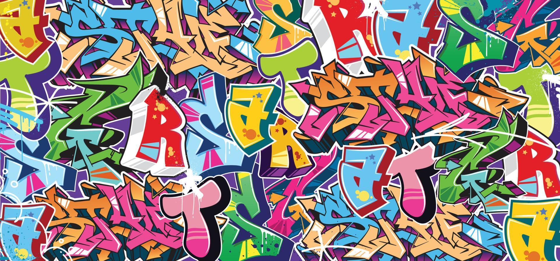 Colorful Graffiti Wall Art Background Street Art Hip-Hop Urban Vector Illustration Background. Seamless amazing graffiti art background