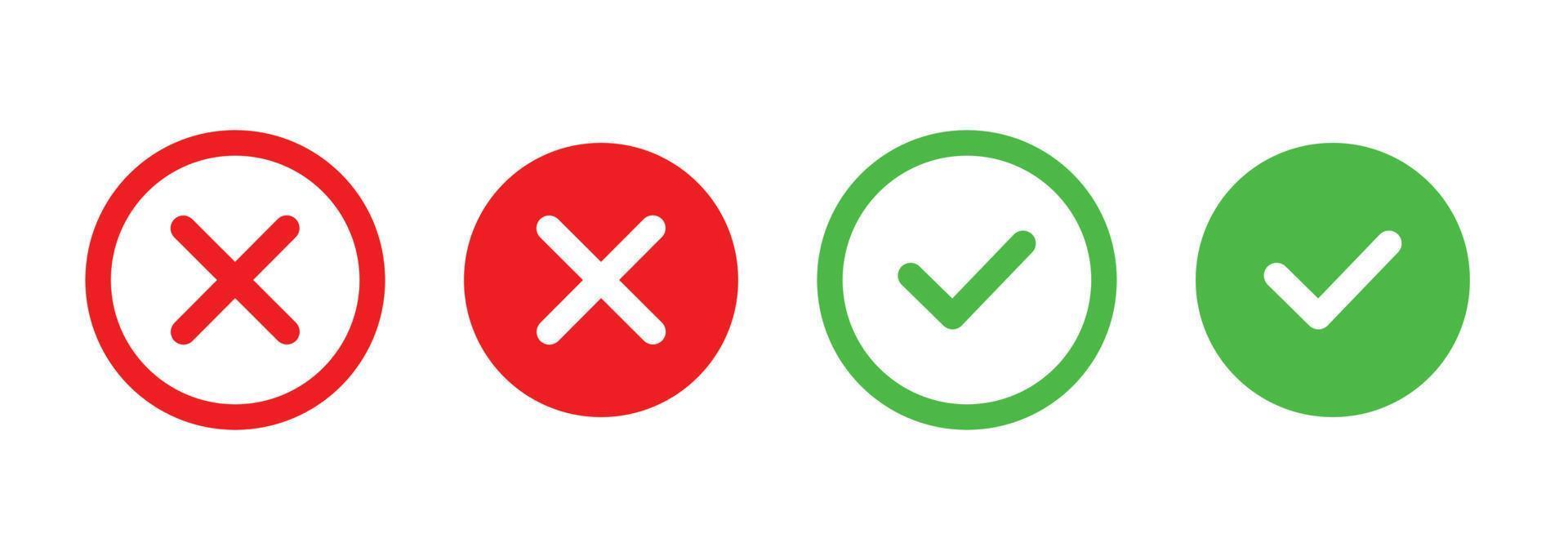 diseño de icono simple sí o no en color rojo y verde vector