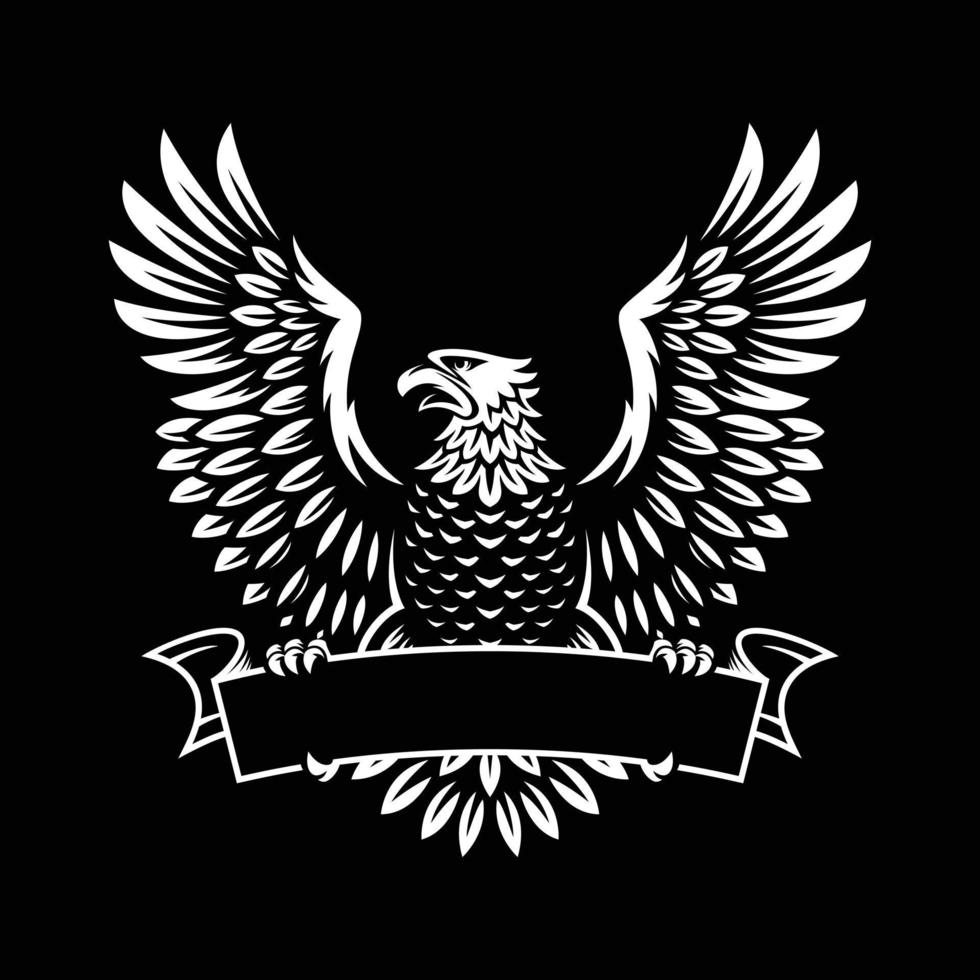 Hand Drawn Eagle Holding banner Vector in black background