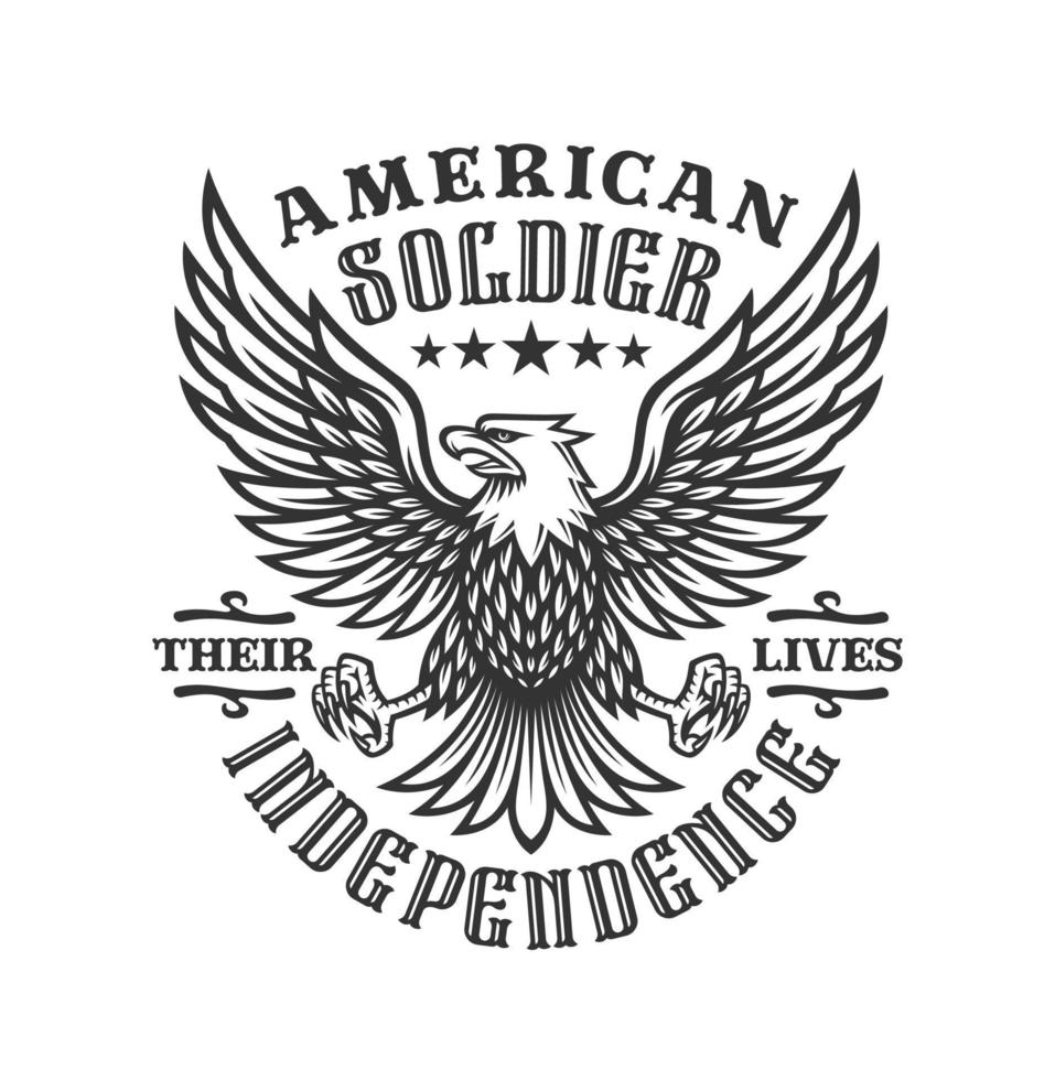 Label monochrome of american soldier with eagle in vintage design vector