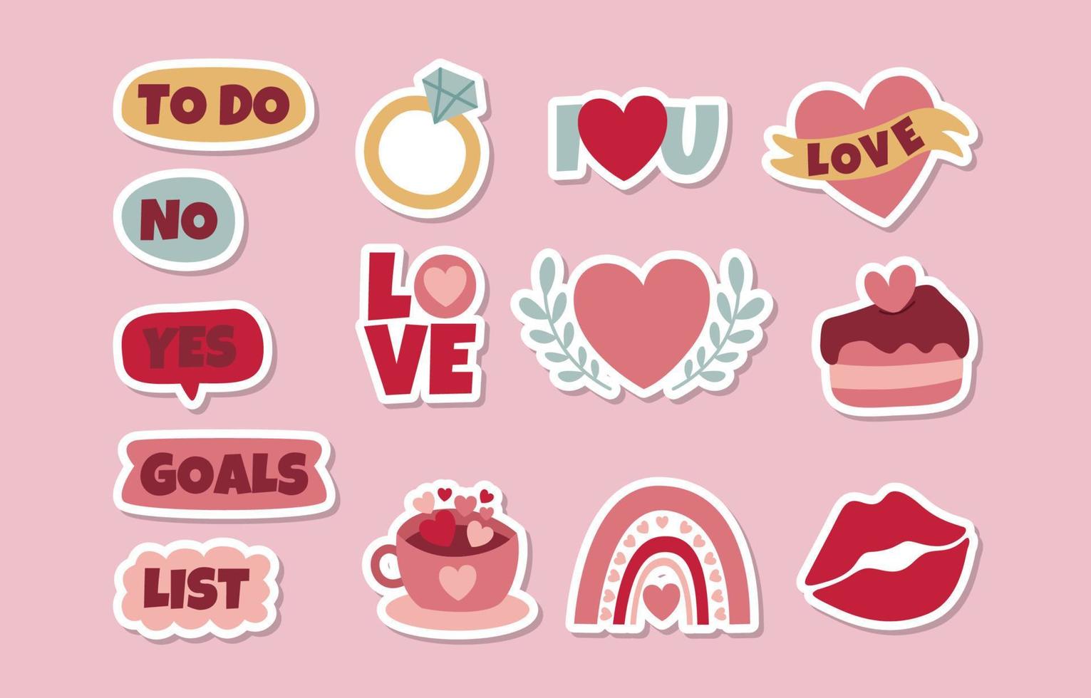 Valentine's Day Journal Sticker Collection vector