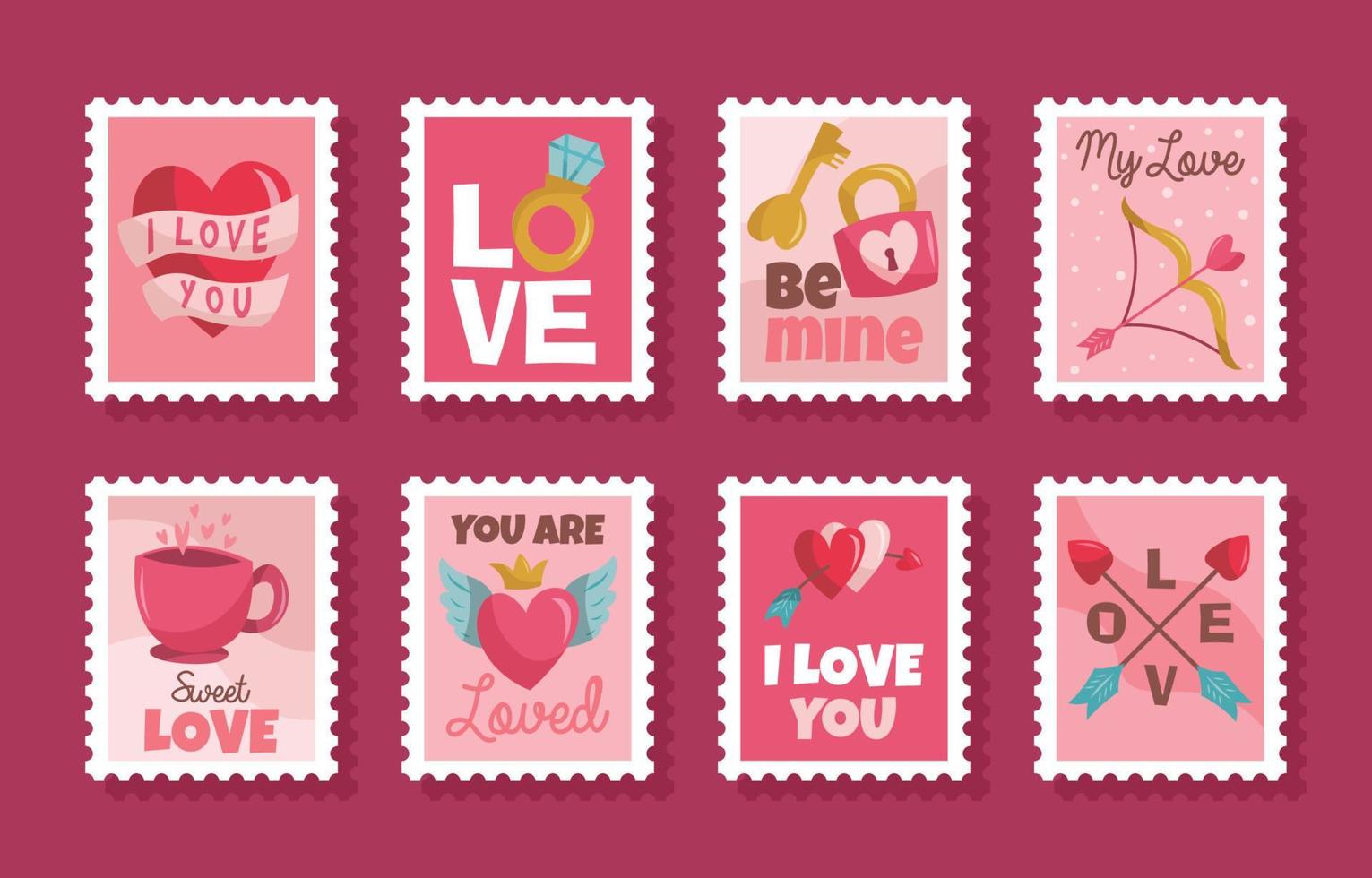 Valentine Stamp Stickers Collection vector