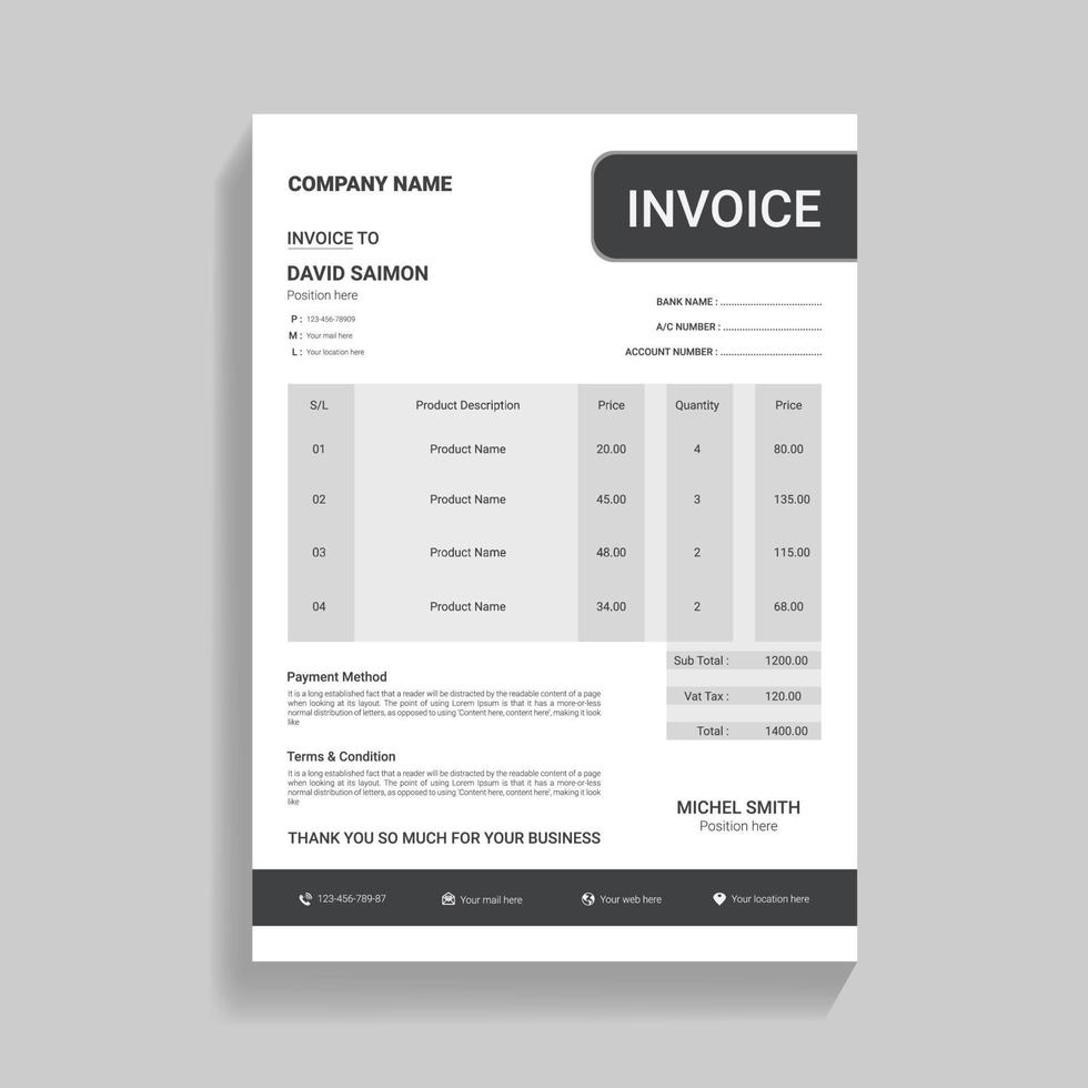Free clean and minimalist corporate, Business Invoice design template vector